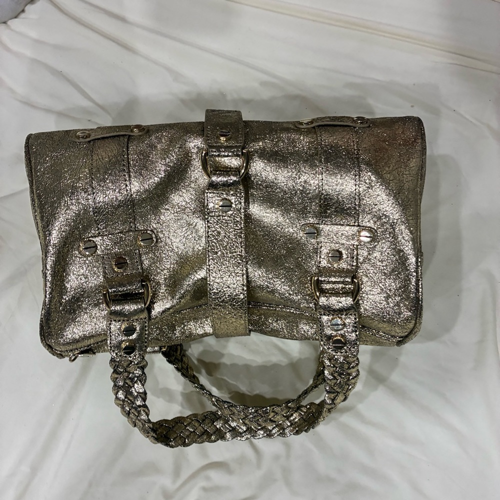 Alexis Hudson Metallic Silver Braided-Handle Clutch Satchel